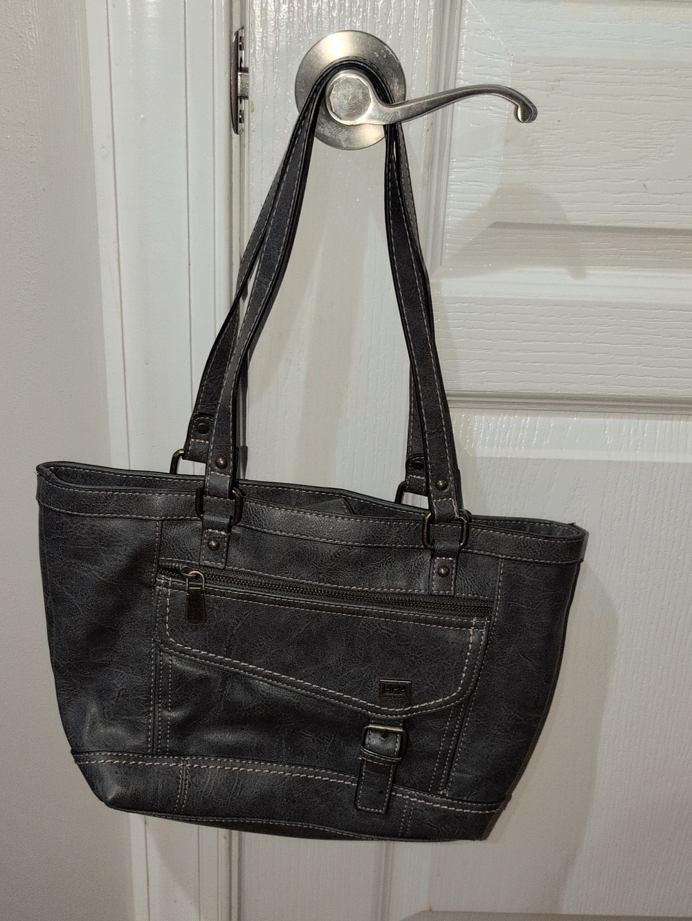 Born Black Shoulder Tote with Front Zip Pocket